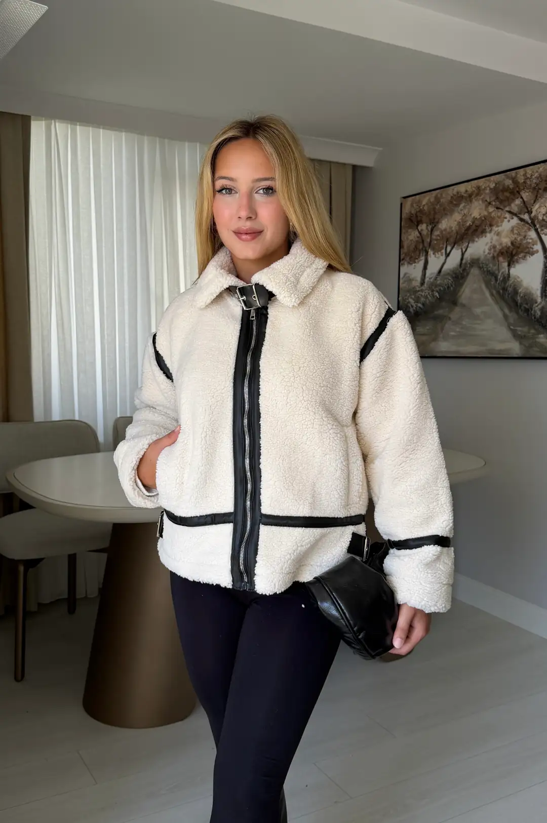 Bej Zra Model Peluş Mont