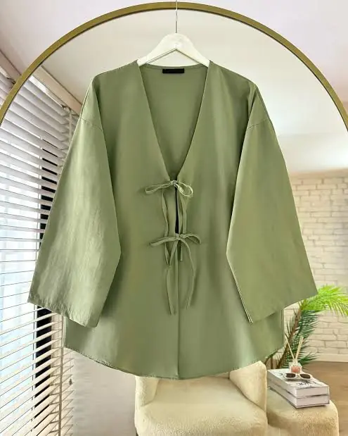 Ürün görseli: İki İpli Bağlamalı Kimono - Mint Yeşili