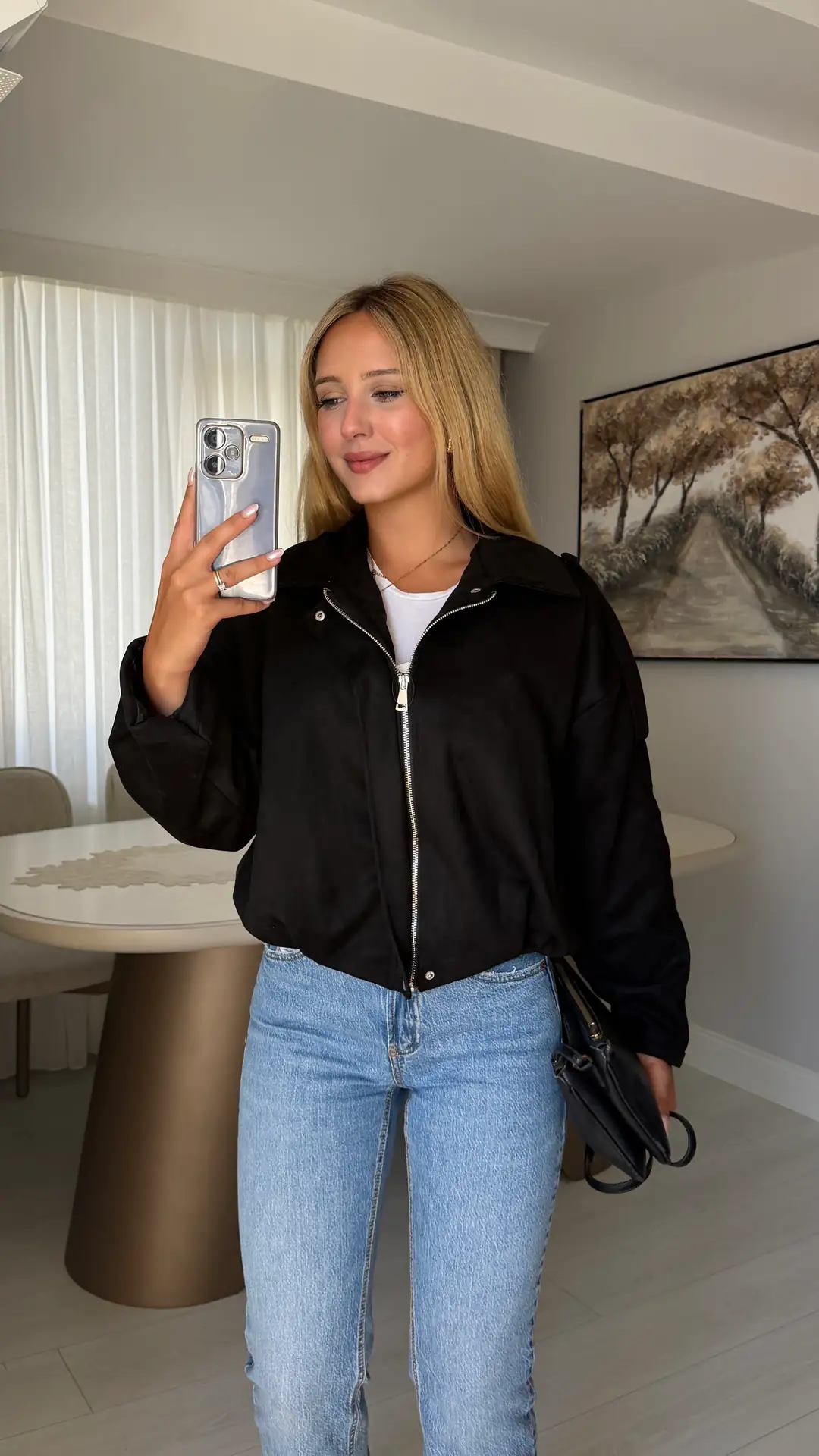 Ürün görseli: Oversize Süet Bomber Ceket - Siyah