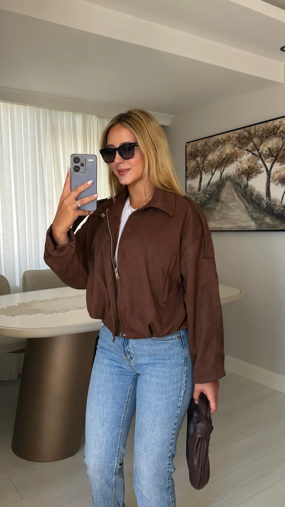Oversize Süet Bomber Ceket