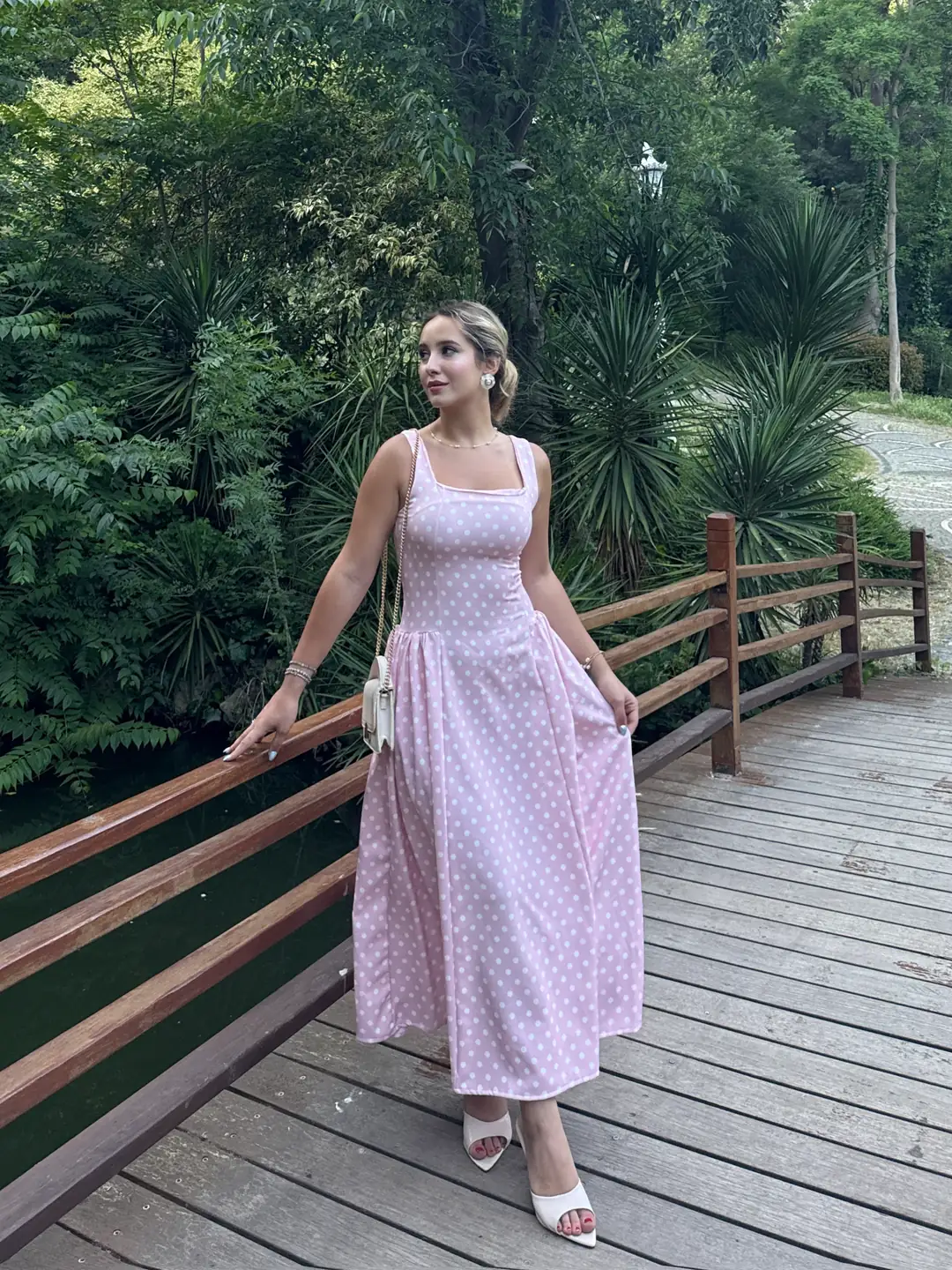 Ürün görseli: Liva Puantiye Midi Elbise - Pembe
